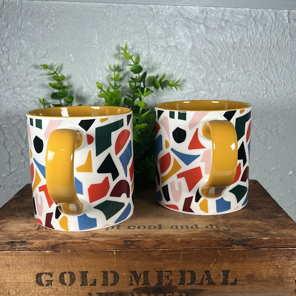Room Essentials Multicolor Mugs with Gold Handles Mosaic Design 16 oz Mugs NWT - Picture 3 of 12